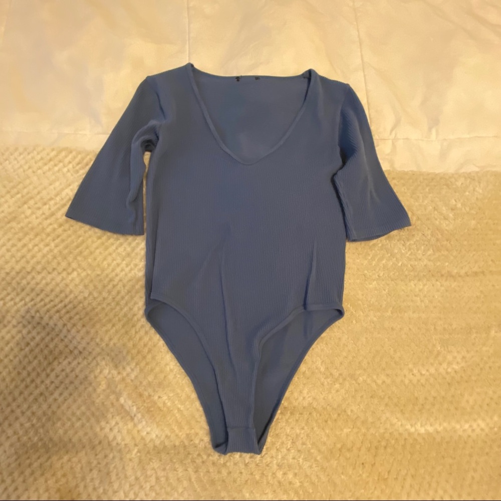 Blue ribbed bodysuit